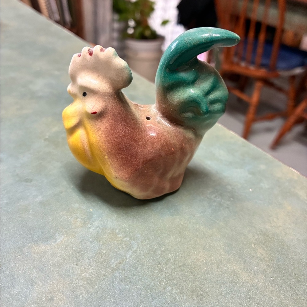 Colorful Ceramic Rooster Figurine one salt shaker
